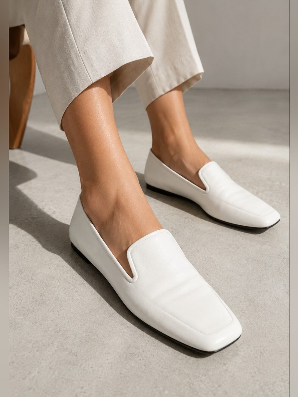 Everlane White Leather The Day Loafer Square Toe Slip On Flats Womens Size 8